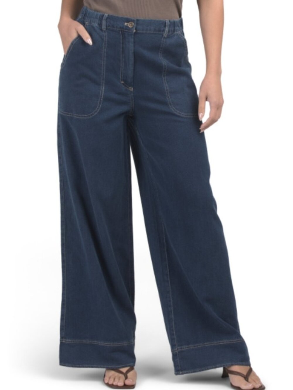 NWT MAX STUDIO LONDON Blue Wide Leg Cotton Pique Jeans with Pockets XS/S